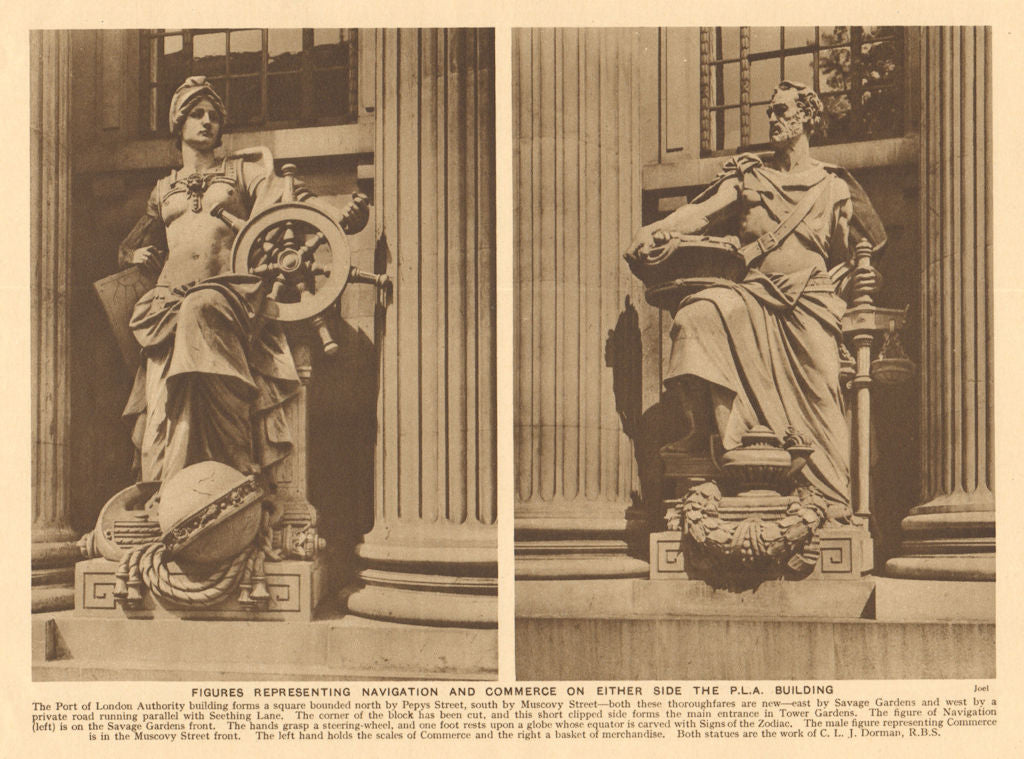 Port of London Authority Building. Figures represent navigation & commerce 1926